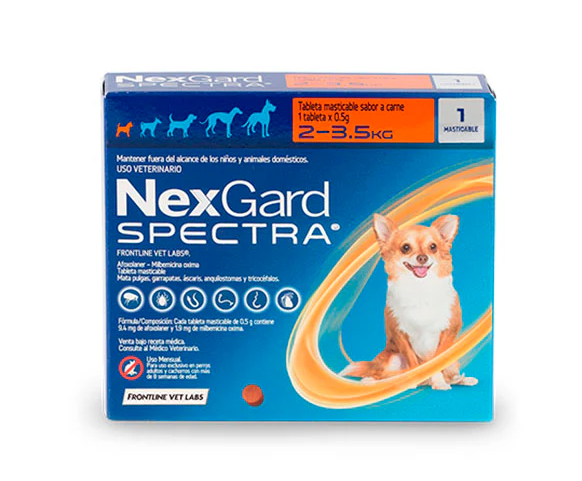 Nexgard Spectra Xs 2-3.5kg/4.4-7.7lb Antipulgas, Antigarrapatas Y Antiparasitario Interno.
