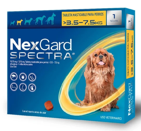 Nexgard Spectra 3.6-7.5kg/4.4-7.7lb Antipulgas, Antigarrapatas Y Antiparasitario Interno.