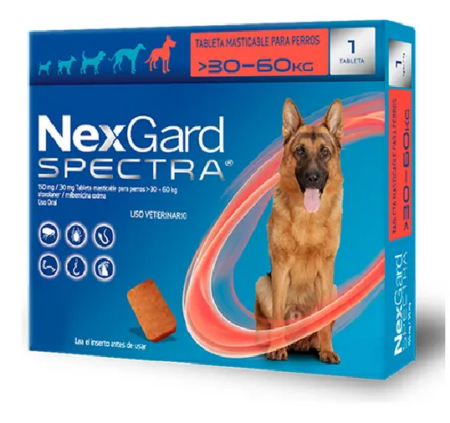 Nexgard Spectra 30.1-60kg/66.4-132.3 lb Antipulgas, Antigarrapatas Y Antiparasitario Interno.