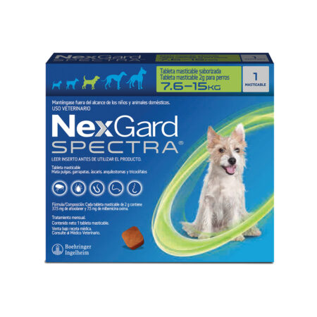 Nexgard Spectra 7.6-15 kg/16.8-33.1 lb Antipulgas, Antigarrapatas Y Antiparasitario Interno.